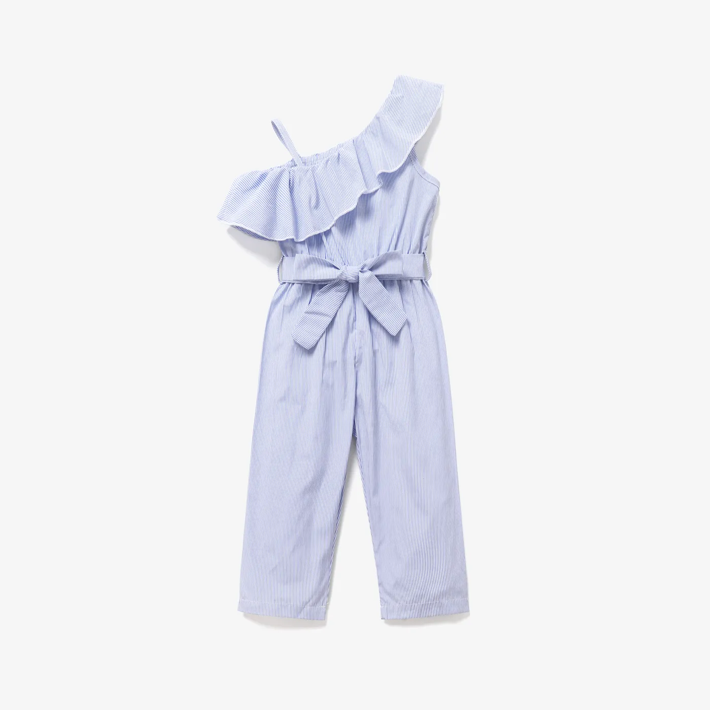 Toddler Girl Sweet Stripe Belted Ruffled Slip Jumpsuit