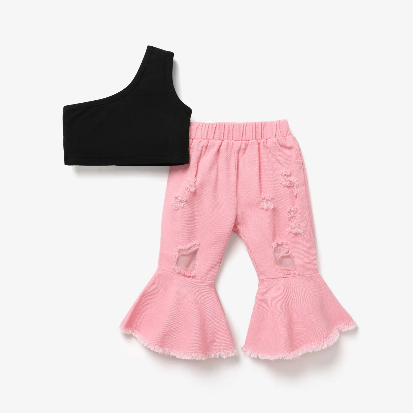2 unidades Bebé Menina Ombro descoberto Avant-garde Sem mangas Conjunto para bebé Preto big image 1