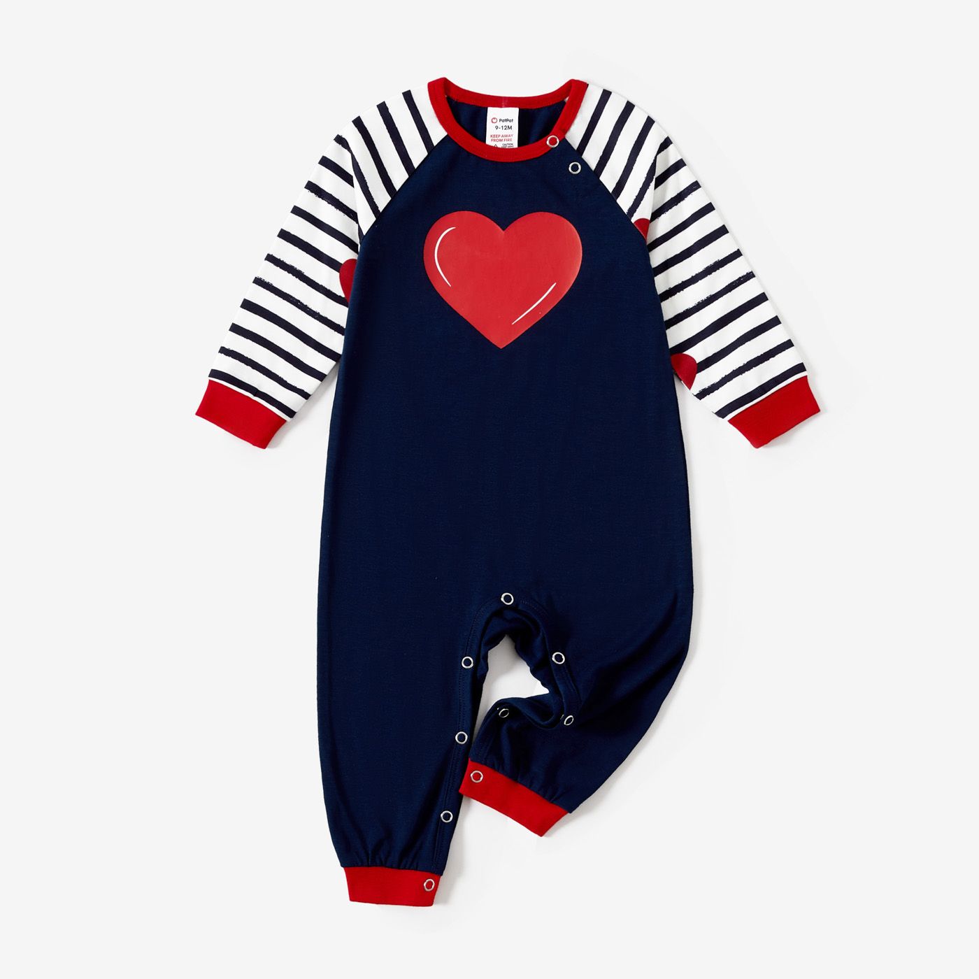 Family Matching Love Pattern Stripe Print Long-sleeve Pajamas Sets(Flame resistant)
