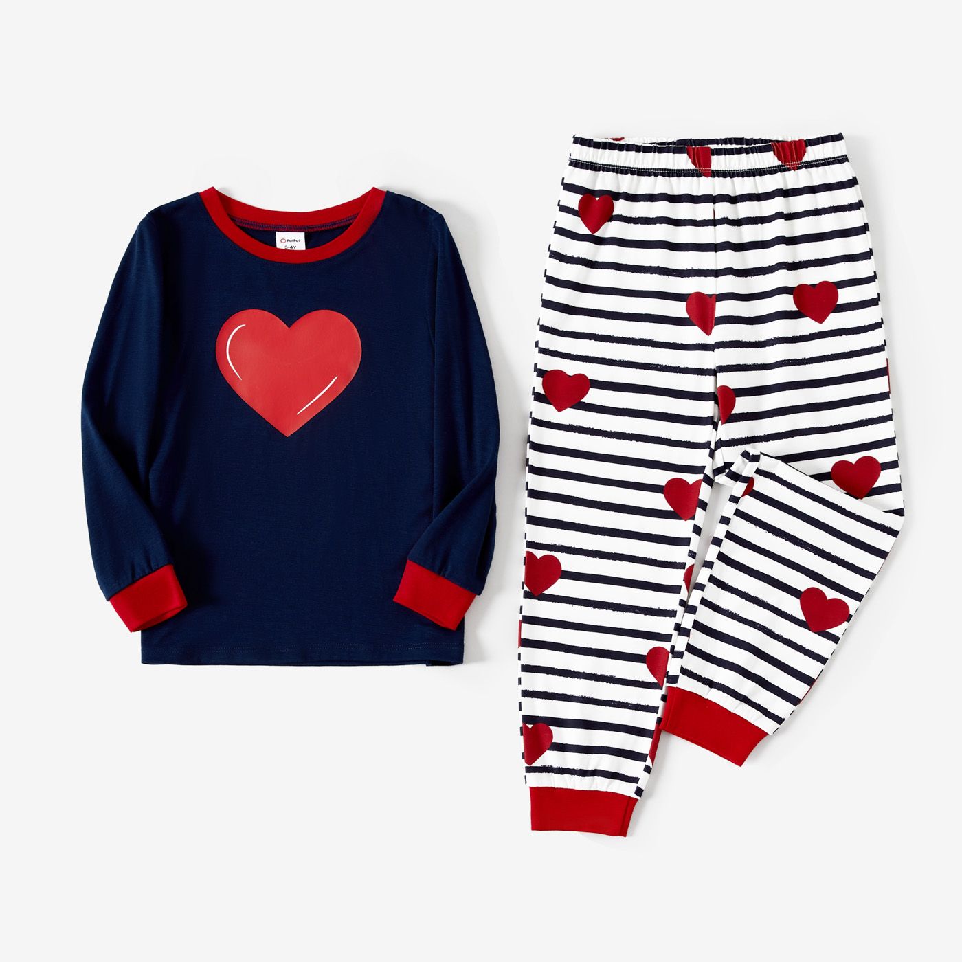 Valentine's Day Family Matching Love Pattern Stripe Print Long-sleeve Pajamas Sets(Flame Resistant)