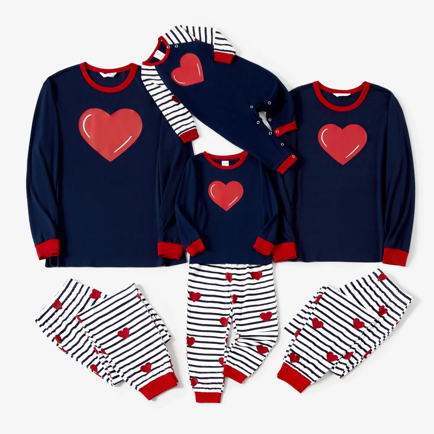 Christmas Family Matching Love Pattern Stripe Print Long-sleeve Pajamas Sets(Flame resistant)