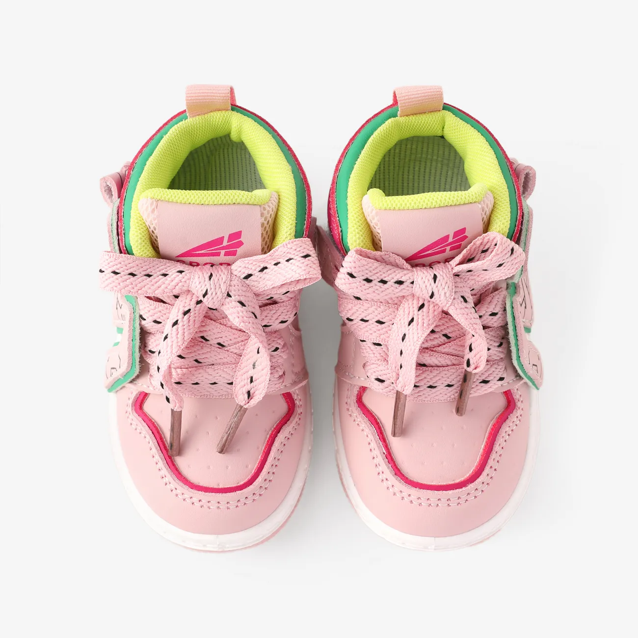 Toddlers and Kids Color-block Geometric Pattern Lace-up Sports Shoes Pink big image 1