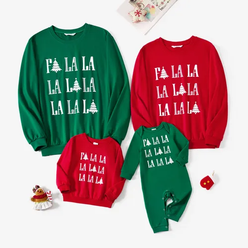 Christmas Family Matching Green/Red Letters Print Long Sleeves Tops
