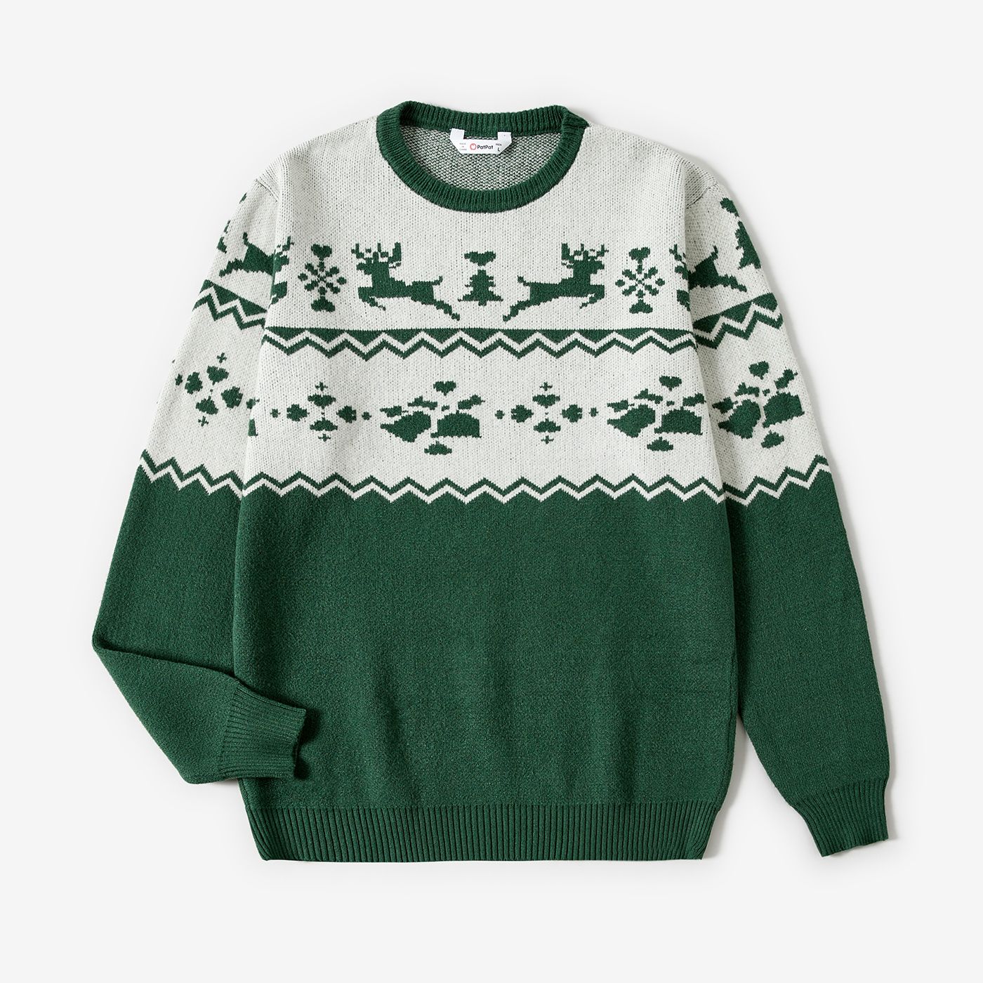 Christmas Family Matching Green Reindeer Print Long-sleeve Knitted Tops
