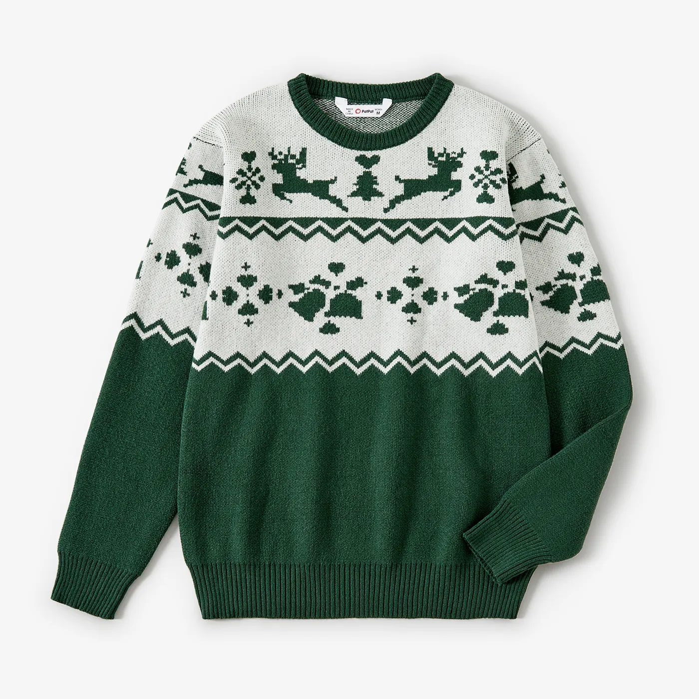 Christmas Family Matching Green Reindeer Print Long-sleeve Knitted Tops  image 6