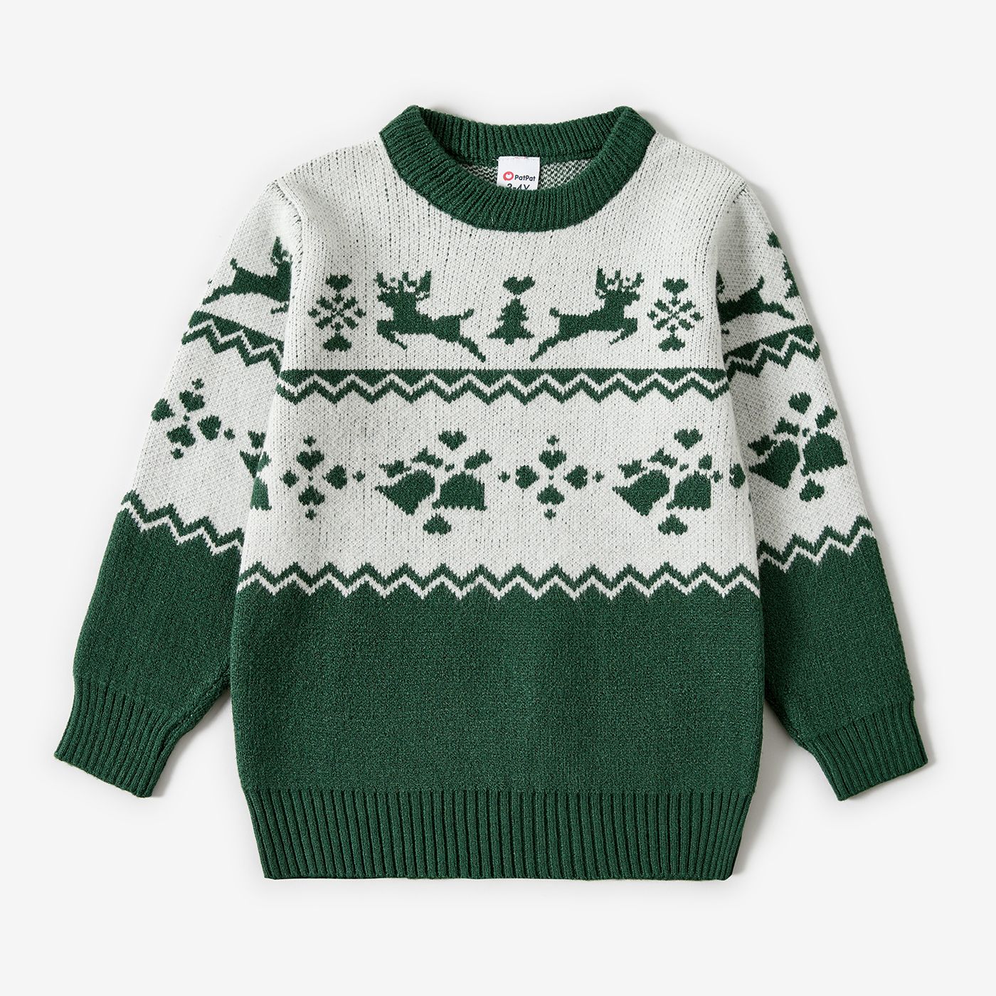 Christmas Family Matching Green Reindeer Print Long-sleeve Knitted Tops