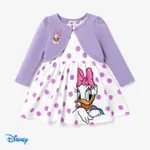Disney Mickey and Friends Toddler Girl Character Print Long-sleeve Cardigan and Polka Dots Sleeveless Dresses Sets Purple