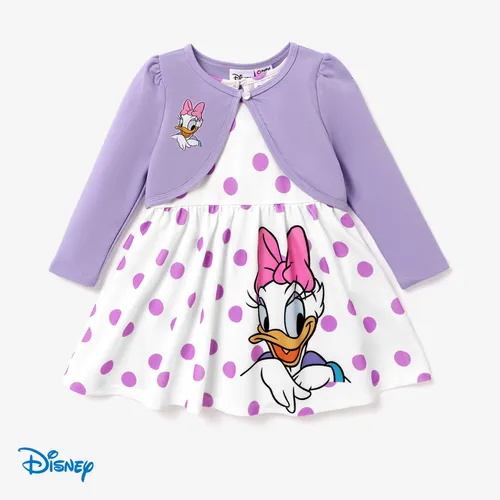 Disney Mickey and Friends Toddler Girl Character Print Long-sleeve Cardigan and Polka Dots Sleeveless Dresses Sets
