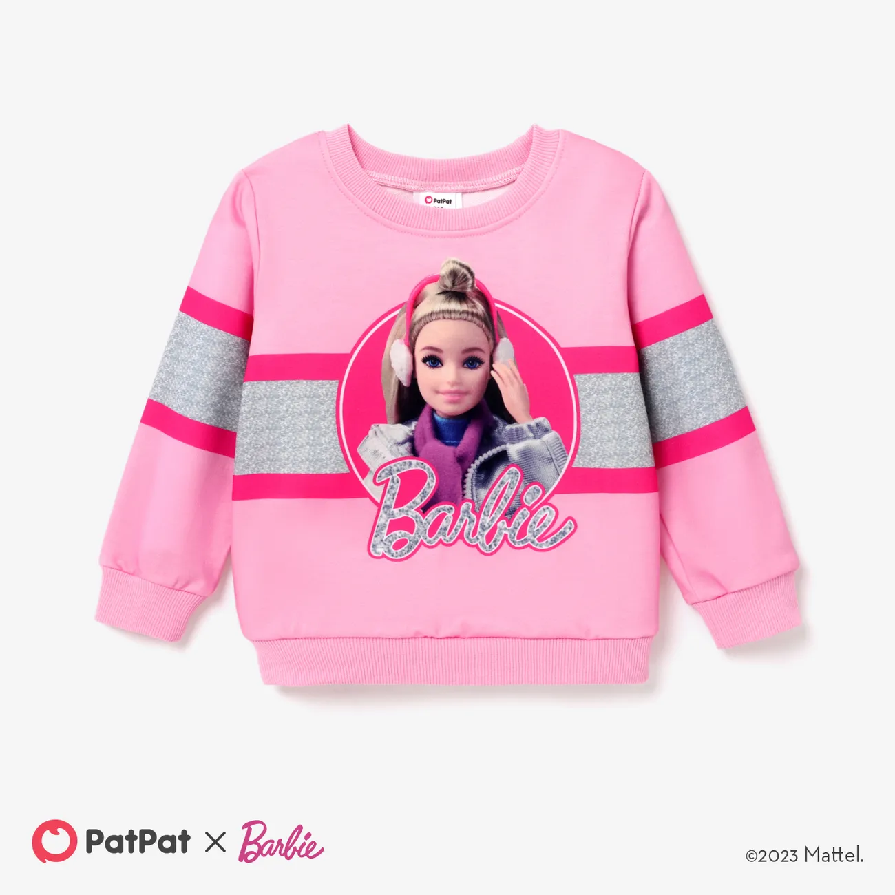 Barbie Positioning Pattern Print Long-sleeve Sweatshirt Pink big image 1