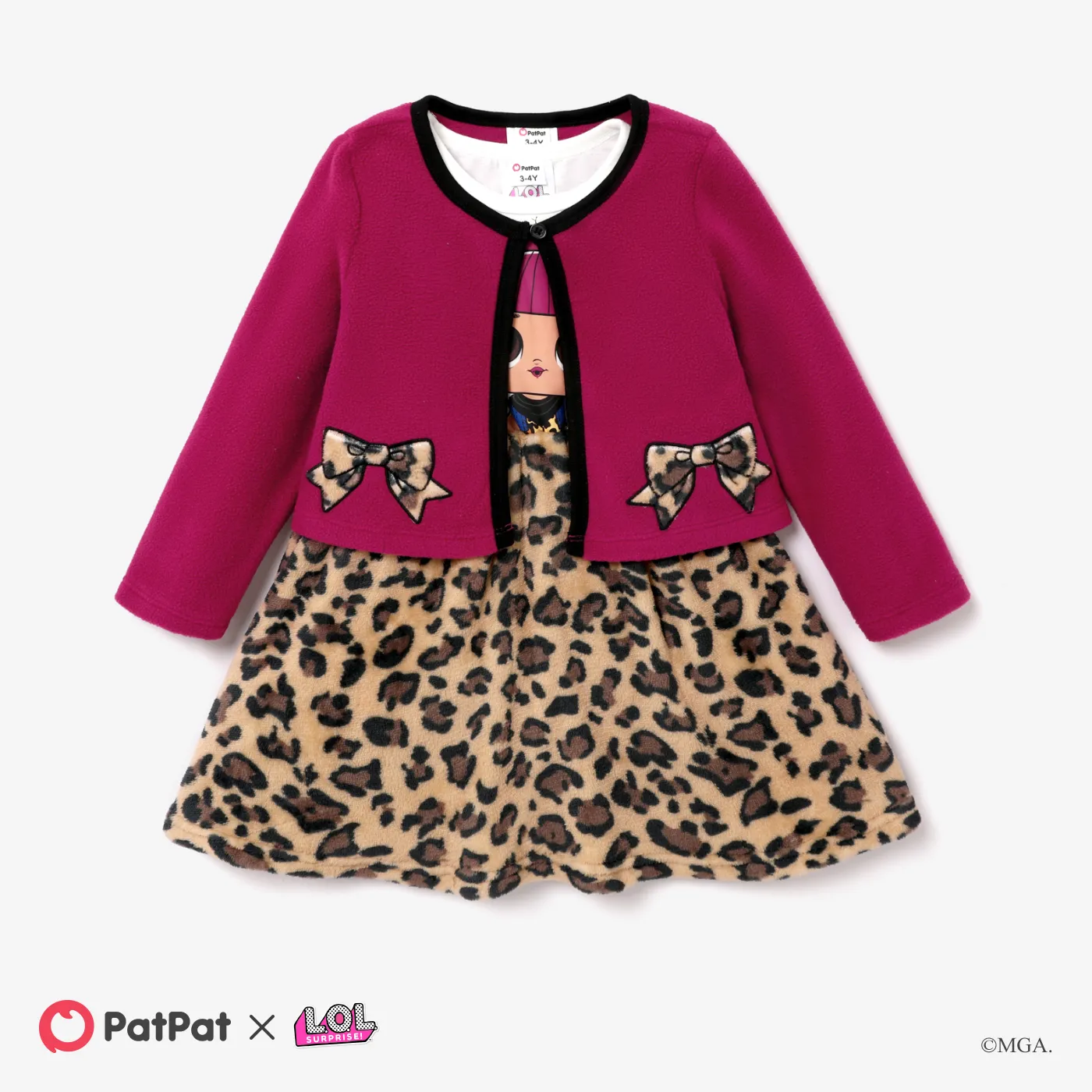 L.O.L. SURPRISE! Toddler Girl Graphic Print Long-sleeve Fleece Coat or Leopard Print Dress Brown image 6
