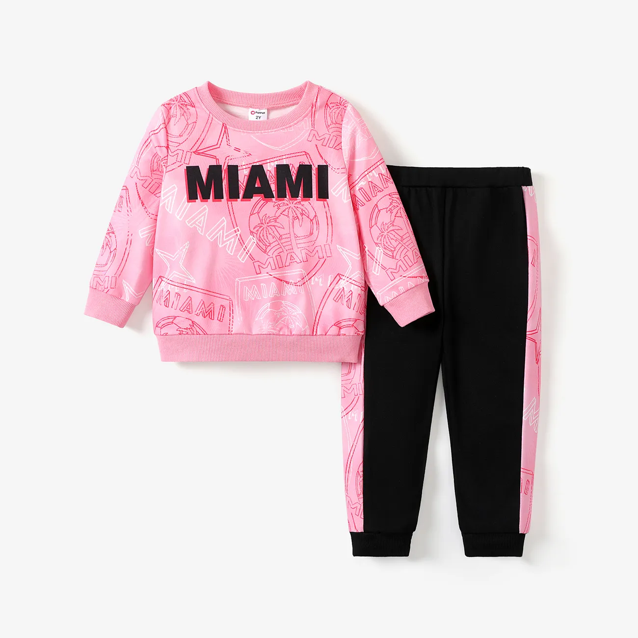 2pcs Toddler Baby Girl/Boy Sporty Sweatshirt Set Pink big image 1
