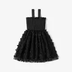 Kid Girl 3D Butterfly Design Mesh Splice Smocked Slip Fairy Dress Black