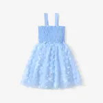 Kid Girl 3D Butterfly Design Mesh Splice Smocked Slip Fairy Dress Light Blue