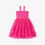 Kid Girl 3D Butterfly Design Mesh Splice Smocked Slip Fairy Dress Hot Pink