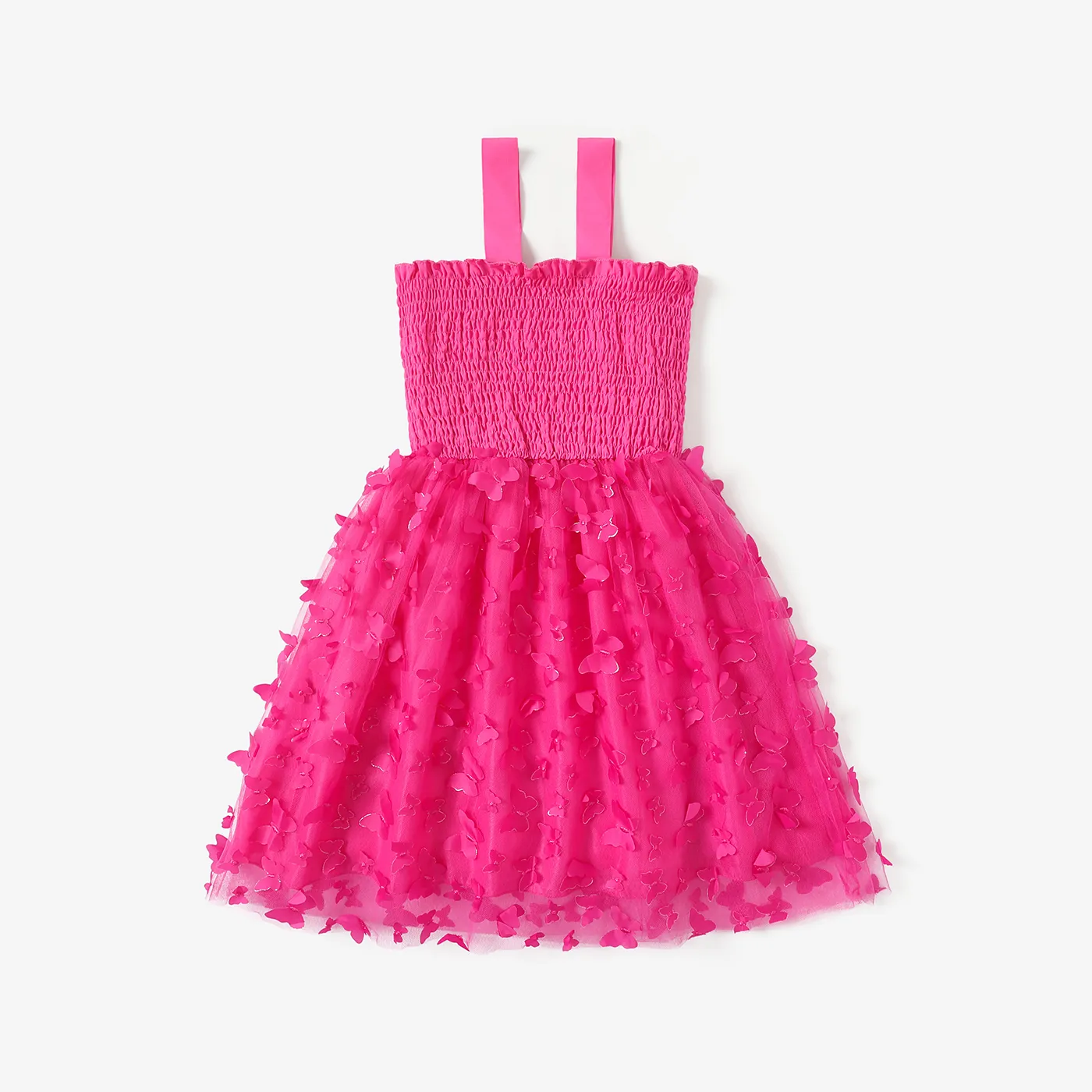 Kid Girl 3D Butterfly Design Mesh Splice Smocked Slip Fairy Dress  image 2