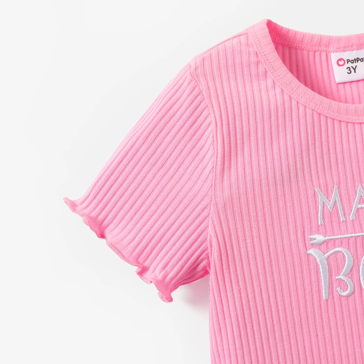 Toddler Girl Letter Embroidered Lettuce Trim Cotton Short-sleeve Tee  image 4