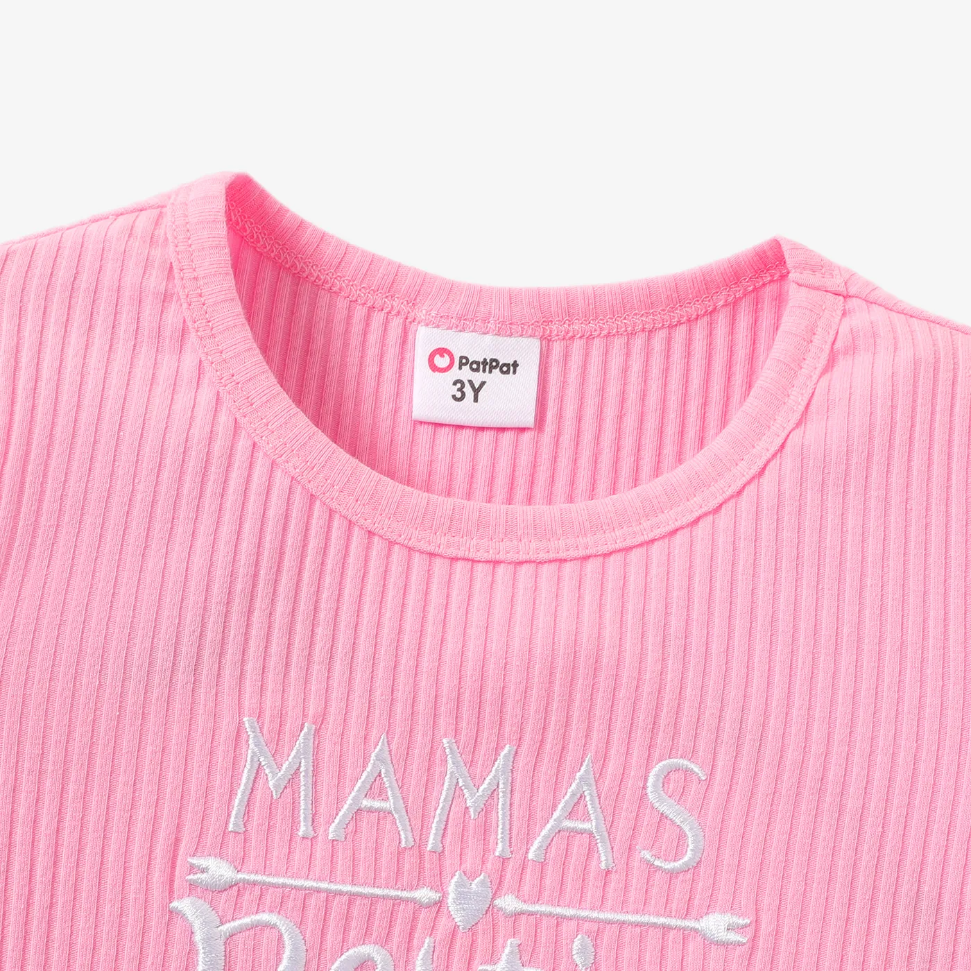 Toddler Girl Letter Embroidered Lettuce Trim Cotton Short-sleeve Tee  image 3