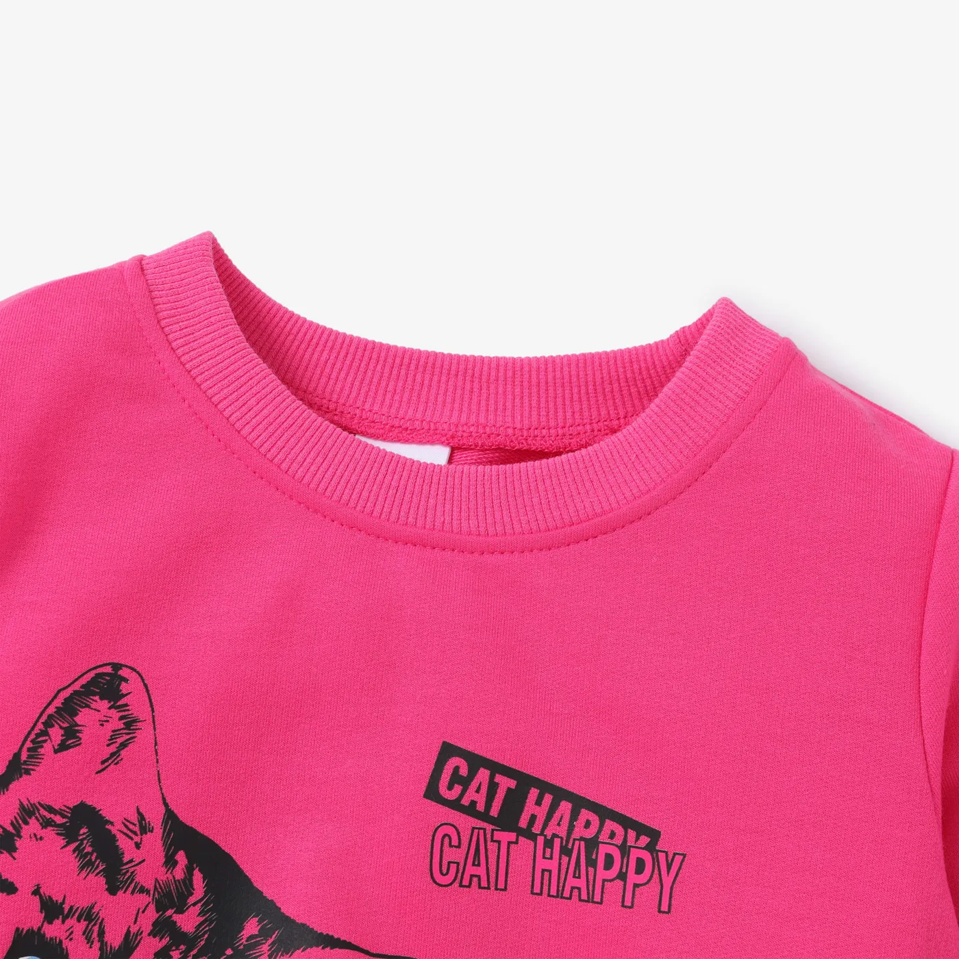 Toddler Girl Cat Pattern Sweatshirt Hot Pink image 3