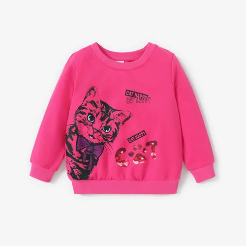 Toddler Girl Cat Pattern Sweatshirt