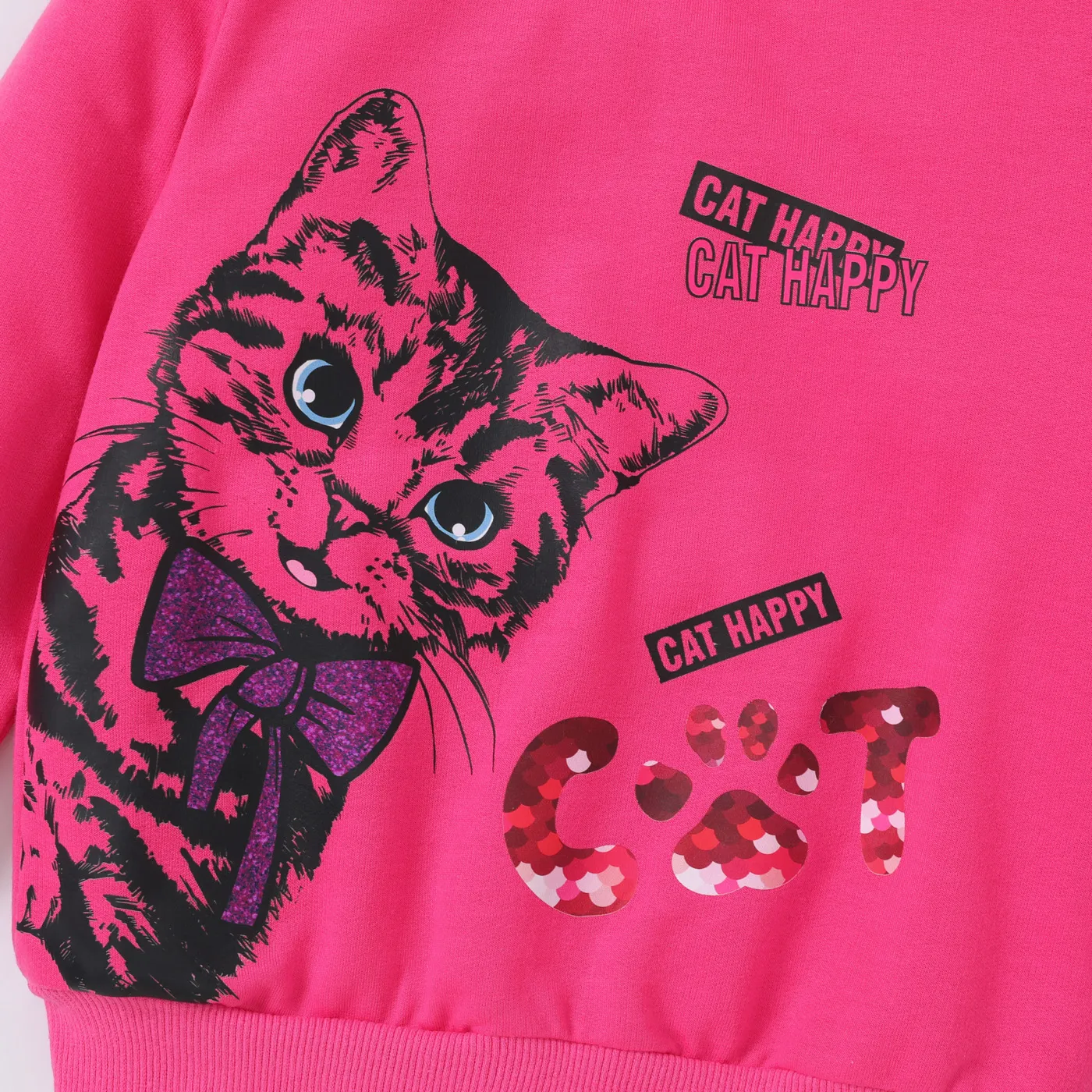 Toddler Girl Cat Pattern Sweatshirt Hot Pink image 4