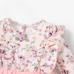 Baby Girl Bear Animal Pattern Ruffle Edge Dress Pink image 3