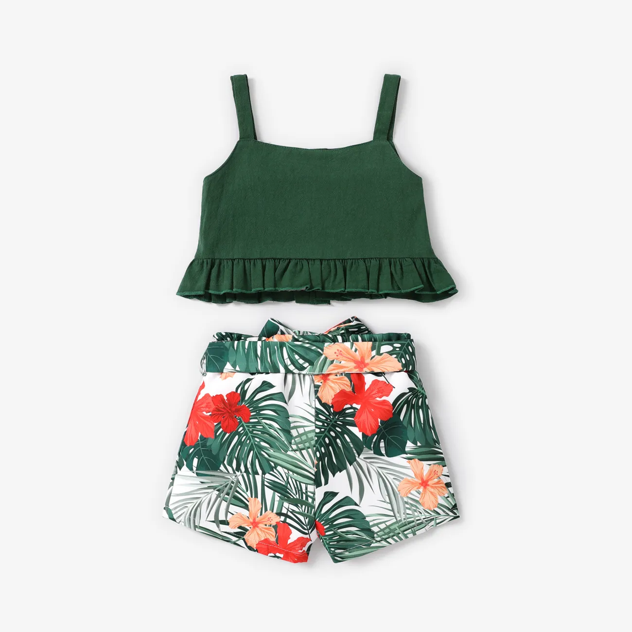2 unidades Niño pequeño Chica Camiseta sin mangas A la moda Plantas y flores tropicales conjuntos de chaleco Verde big image 1