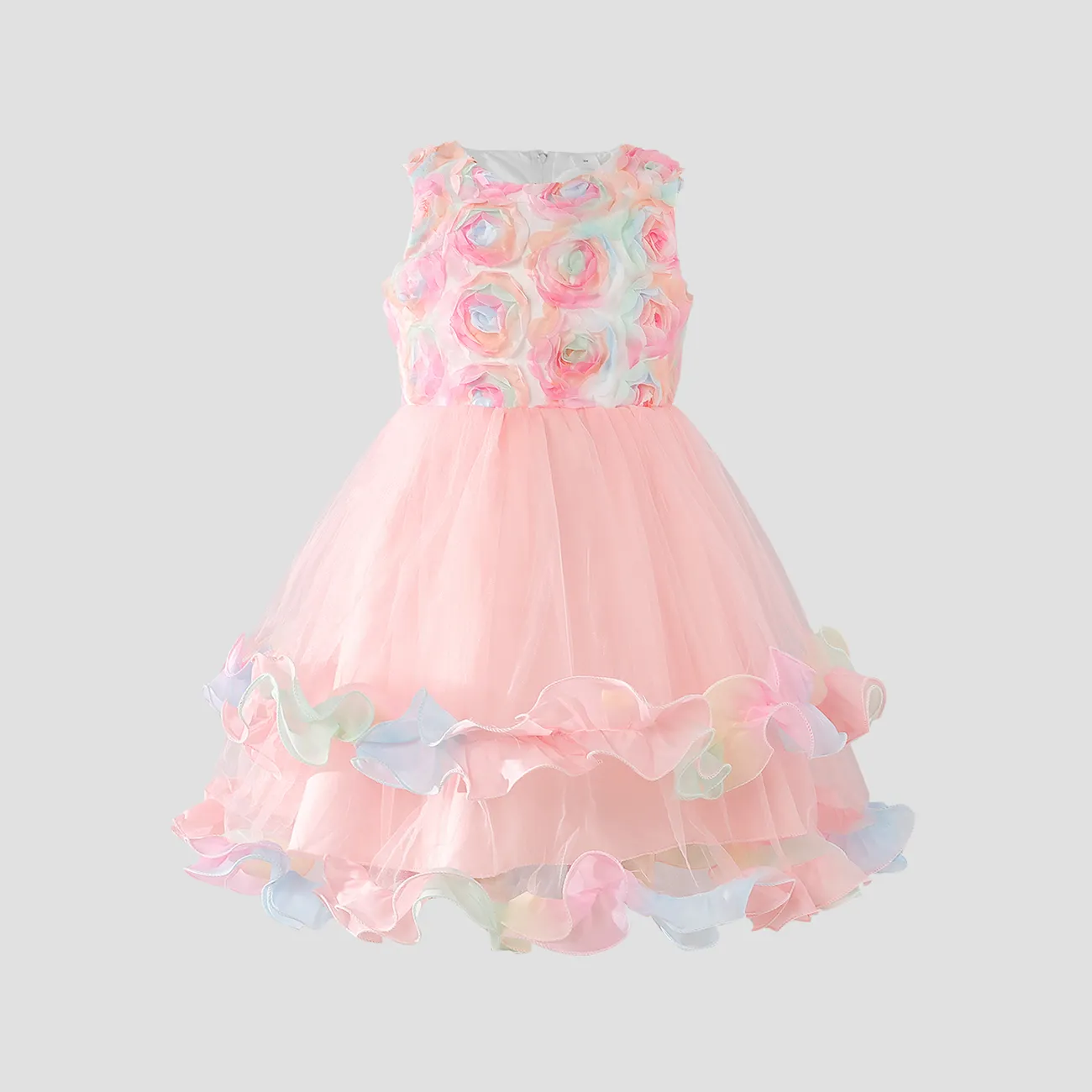 Kleinkind Mädchen/Kind Mädchen Süßes tropisches Blumen-Mesh-Kostümkleid rosa big image 1