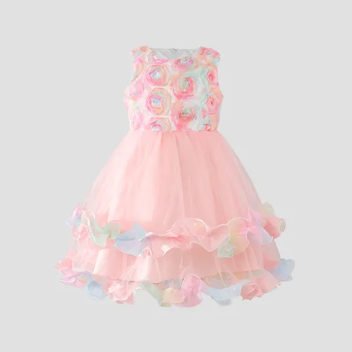 Toddler Girl/Kid Girl Sweet Tropical Floral Mesh Costume Dress