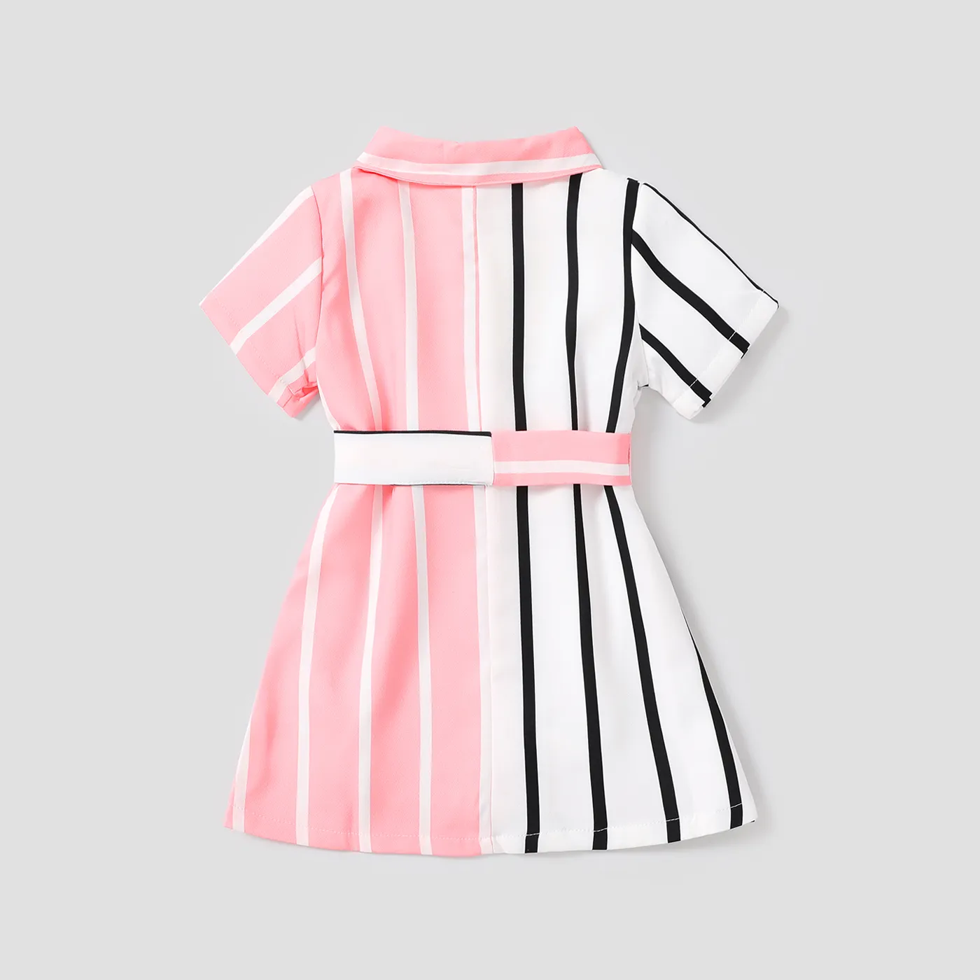 Toddler Girl Trendy Stripe Lapel Collar Belted Dress  image 5