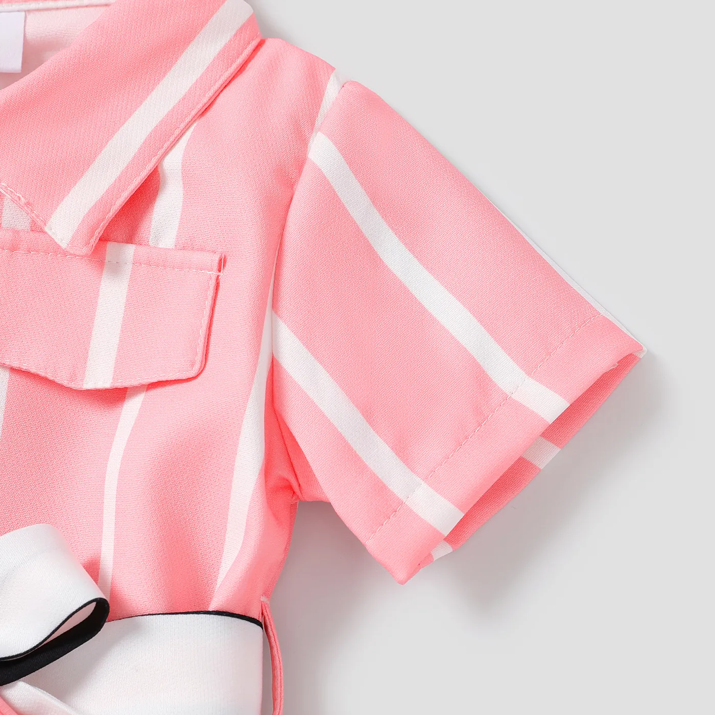 Toddler Girl Trendy Stripe Lapel Collar Belted Dress  image 4