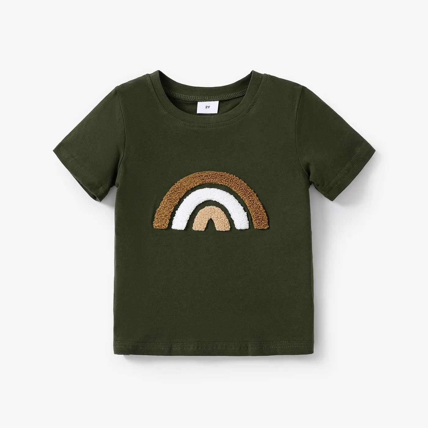 Toddler Girl 100% Cotton Rainbow Embroidered Short-sleeve Tee Dark Green