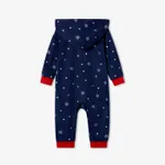 Christmas Family Matching Reindeer&Snowflake Print Long-sleeve Zipper Hooded Onesies Pajamas Sets (Flame resistant) Blue image 4