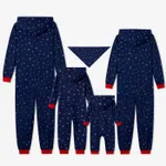 Christmas Family Matching Reindeer&Snowflake Print Long-sleeve Zipper Hooded Onesies Pajamas Sets (Flame resistant) Blue image 3