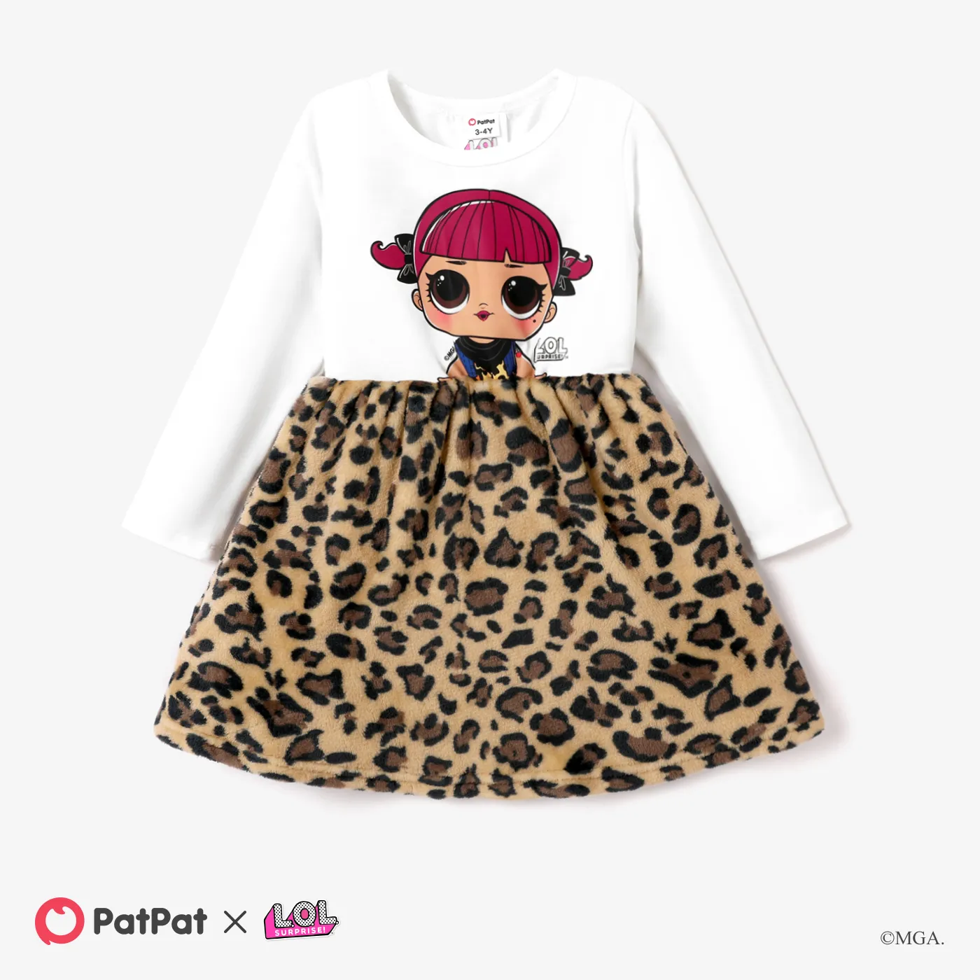 L.O.L. SURPRISE! Toddler Girl Graphic Print Long-sleeve Fleece Coat or Leopard Print Dress Brown big image 1