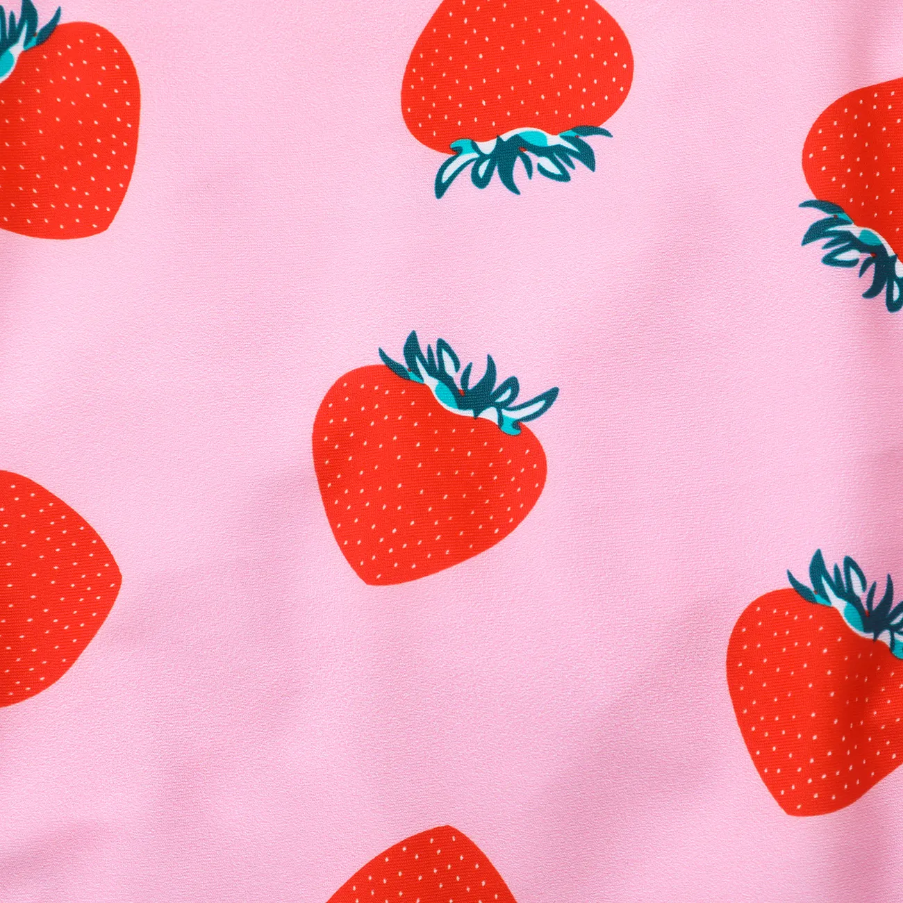 3pcs Kid Girl Strawberry Print Knot Front Swimsuit Set Pink big image 1