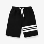 Kid Boy Stripe Print Elasticized Shorts Black
