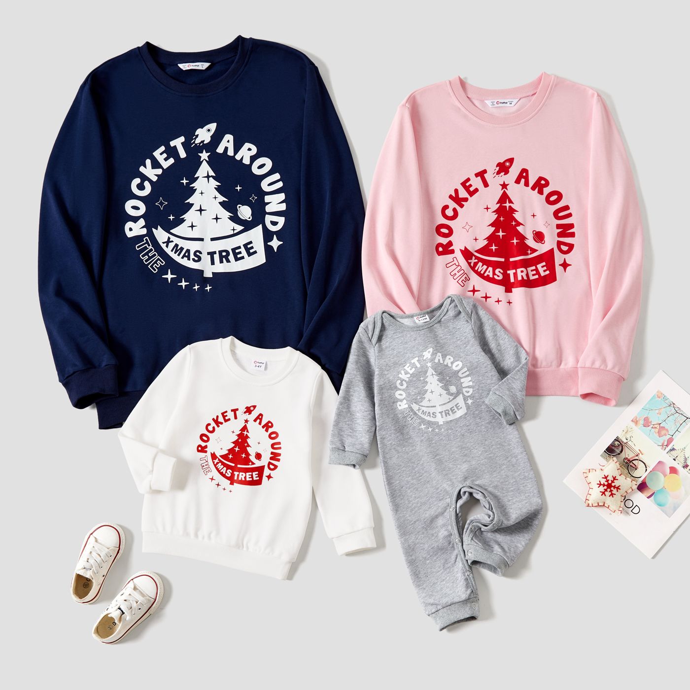 

Christmas Family Matching Tree&Letters Print Long Sleeve Cotton Tops