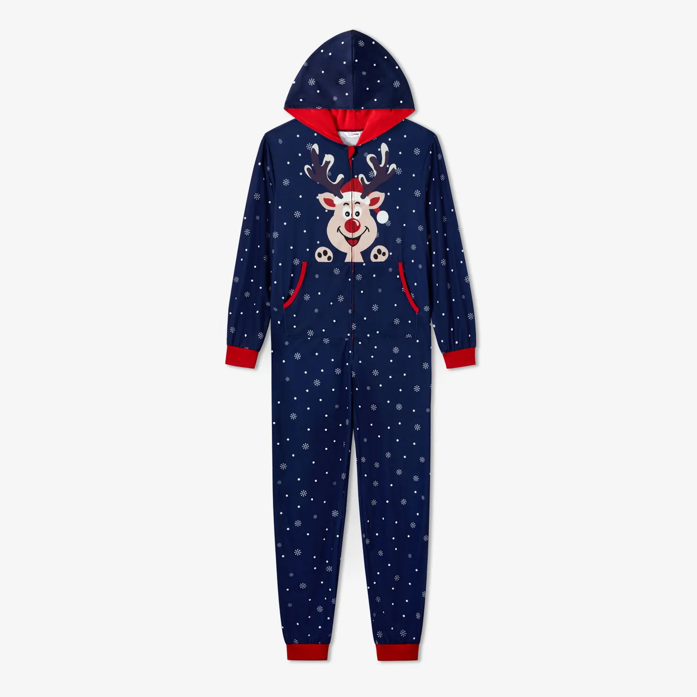 Christmas Family Matching Reindeer&Snowflake Print Long-sleeve Zipper Hooded Onesies Pajamas Sets (Flame Resistant)