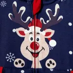 Christmas Family Matching Reindeer&Snowflake Print Long-sleeve Zipper Hooded Onesies Pajamas Sets (Flame resistant) Blue image 5