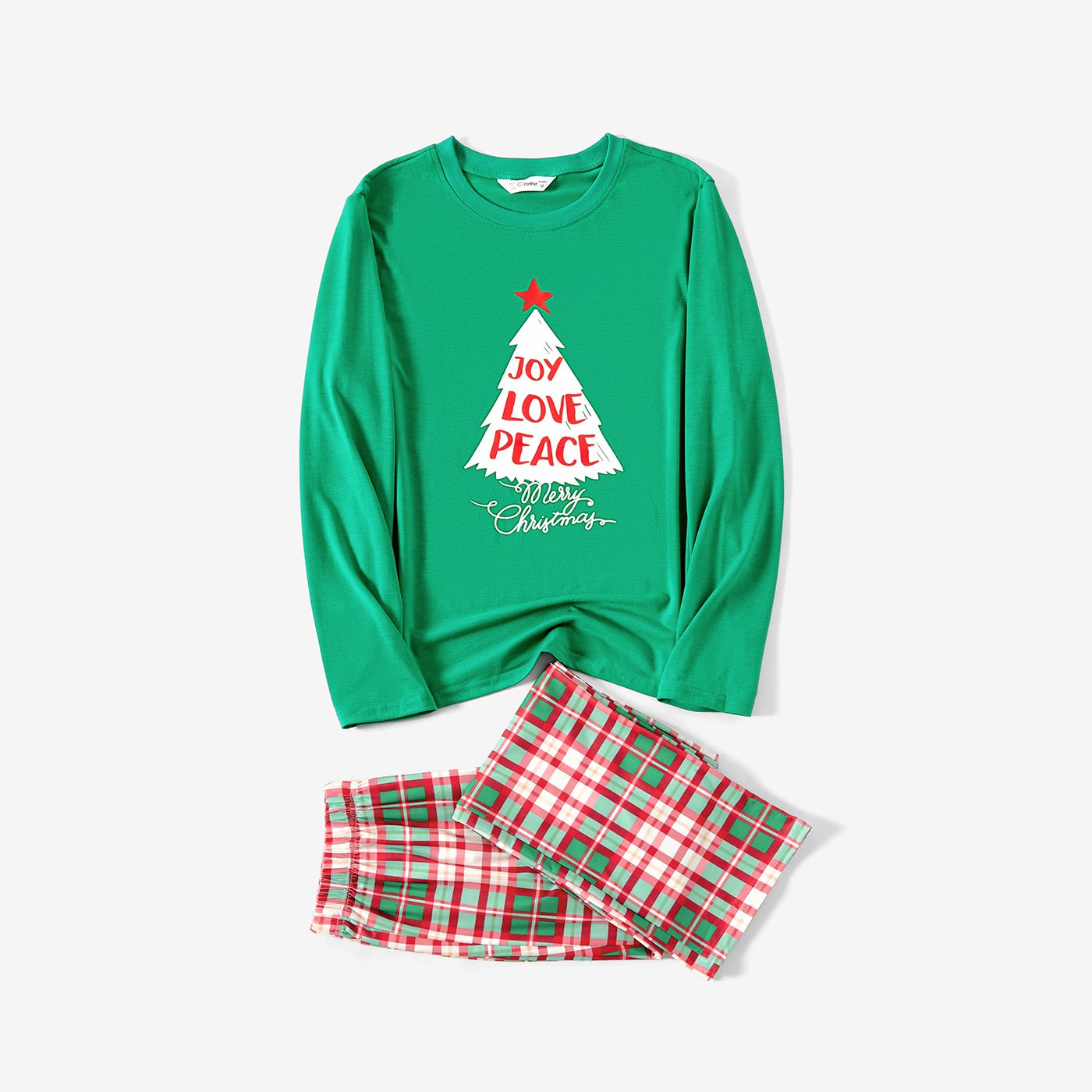 Christmas Family Matching Glow In The Dark Color-block Plaid Long-sleeve Pajamas Sets(Flame Resistant)