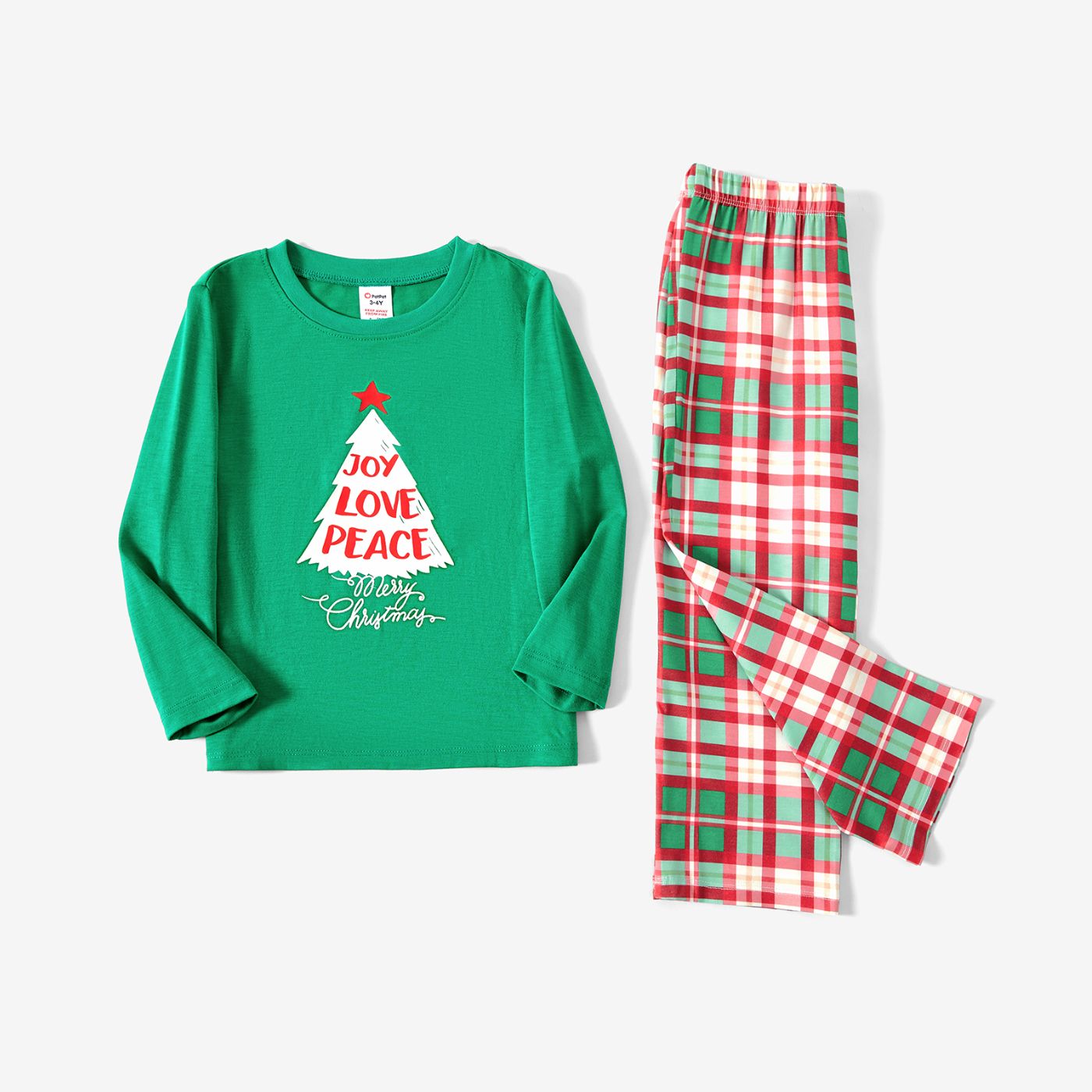 Christmas Family Matching Glow In The Dark Color-block Plaid Long-sleeve Pajamas Sets(Flame Resistan