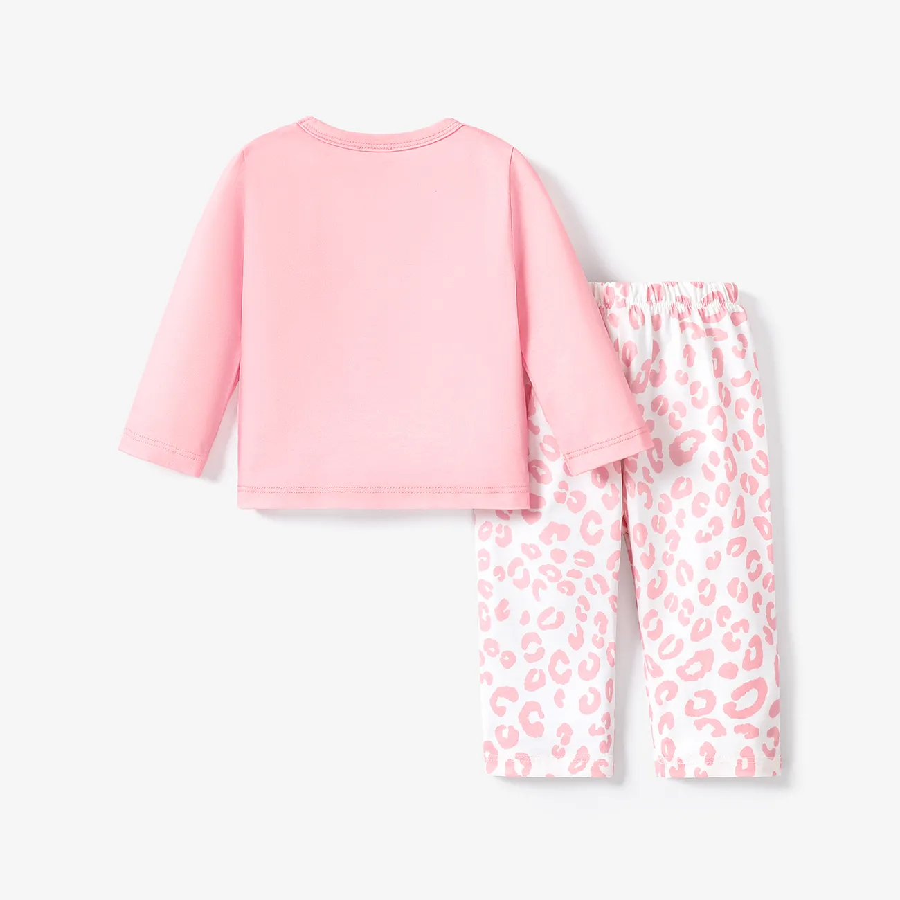 2pcs Baby/Toddler Girl Casual Cat Pattern Pajama Set Baby Pink big image 1