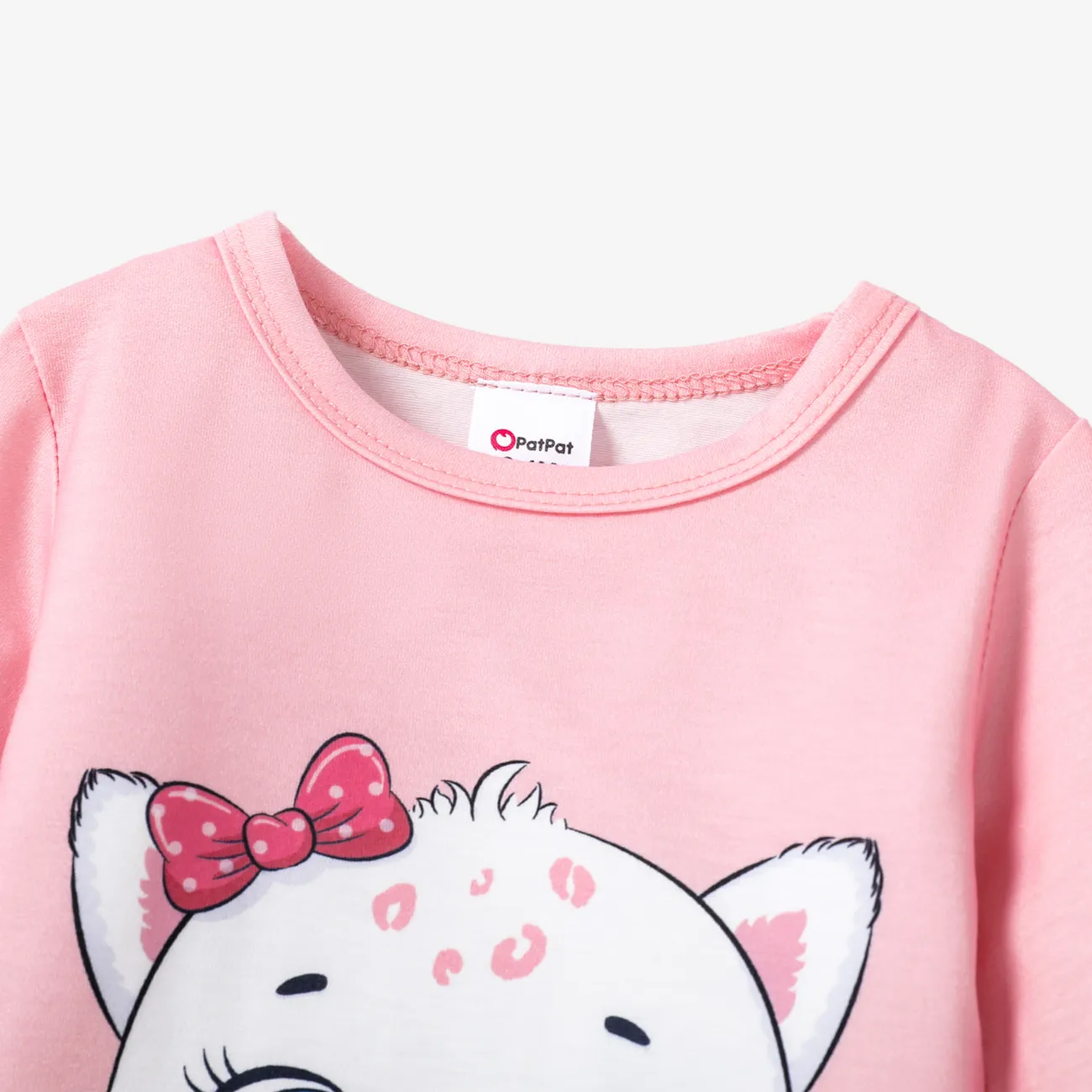 2pcs Baby/Toddler Girl Casual Cat Pattern Pajama Set Baby Pink big image 1