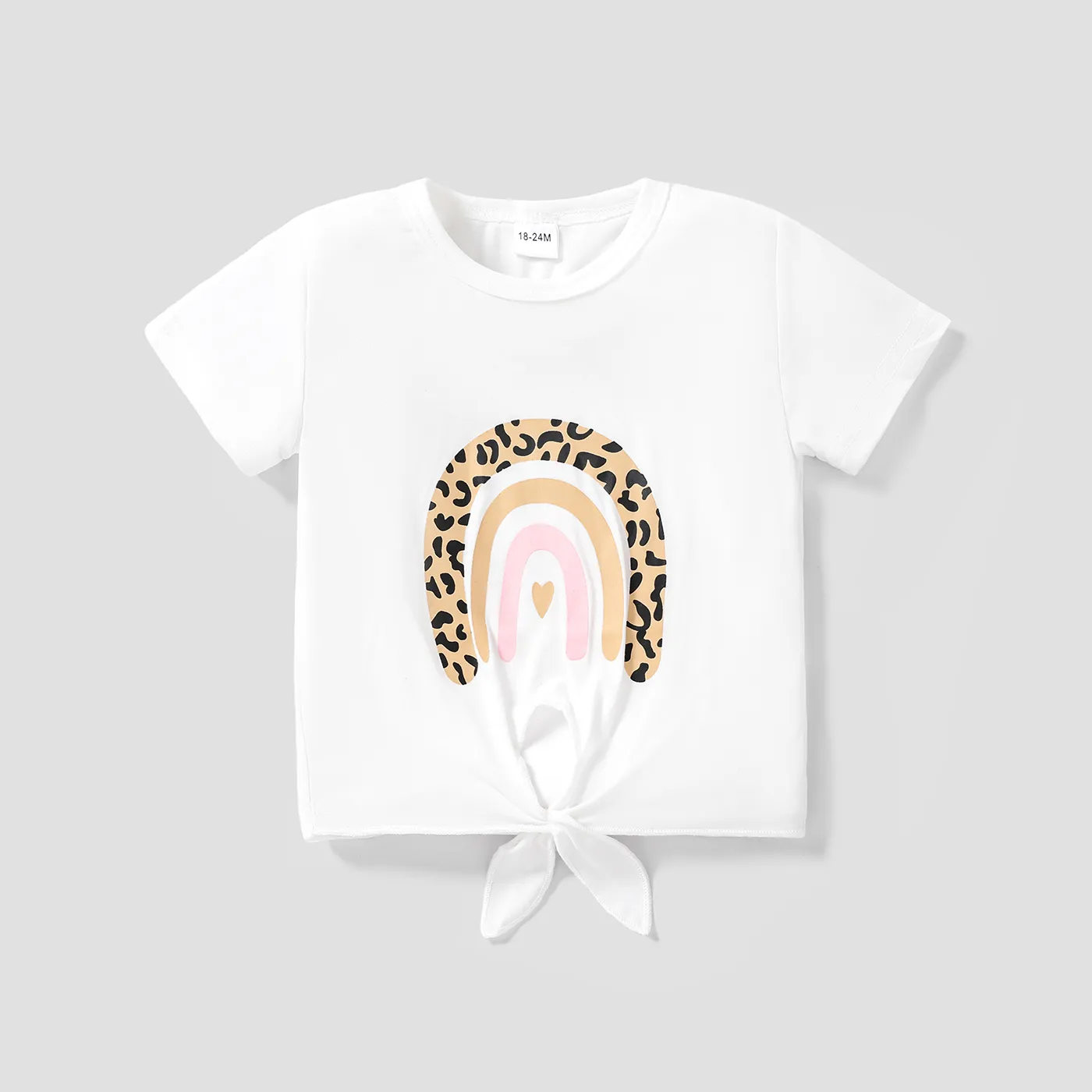 Toddler Girl Rainbow Print Tie Knot Short-sleeve Tee Beige