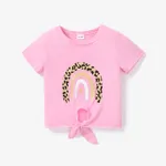 Toddler Girl Rainbow Print Tie Knot Short-sleeve Tee Pink