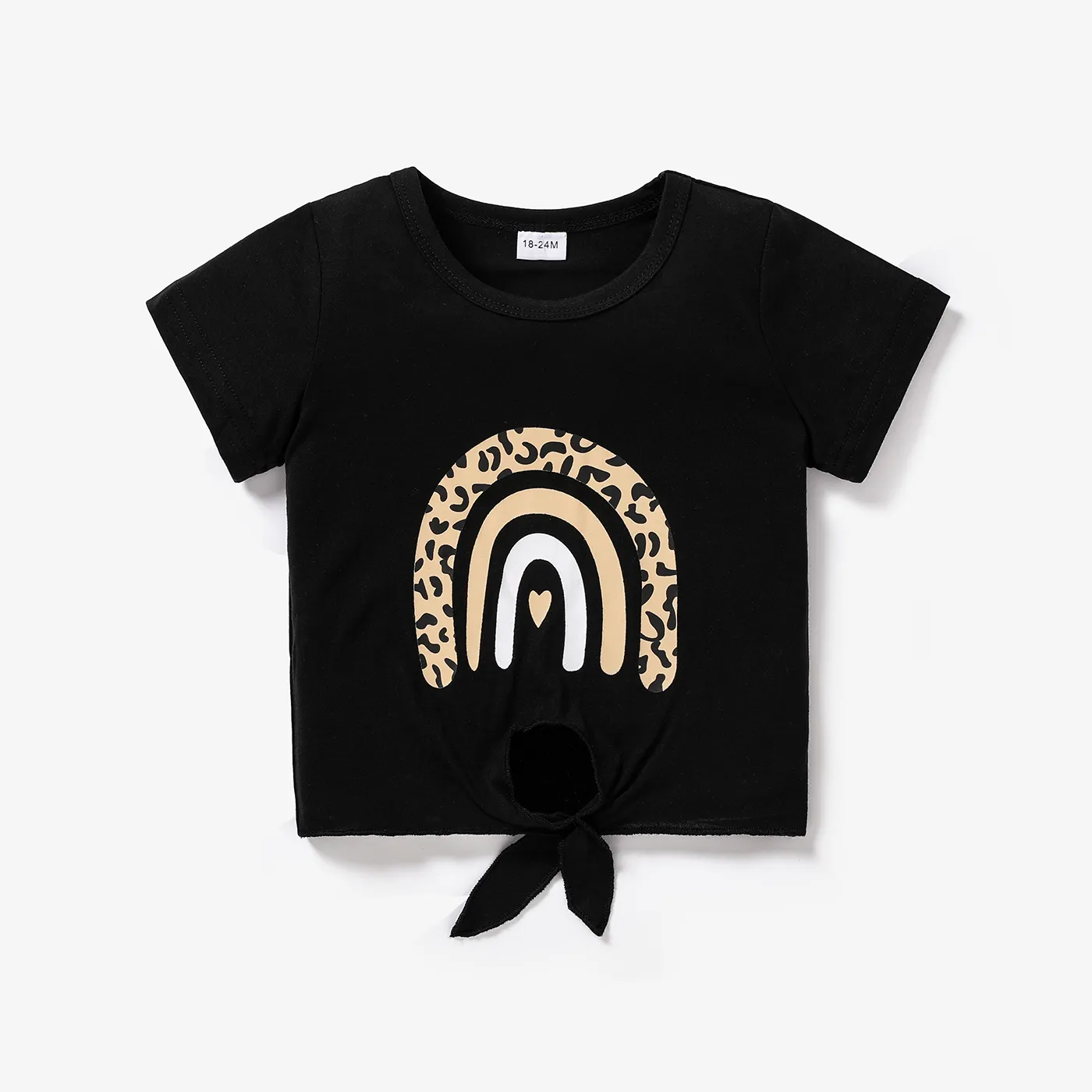 Toddler Girl Rainbow Print Tie Knot Short-sleeve Tee Black