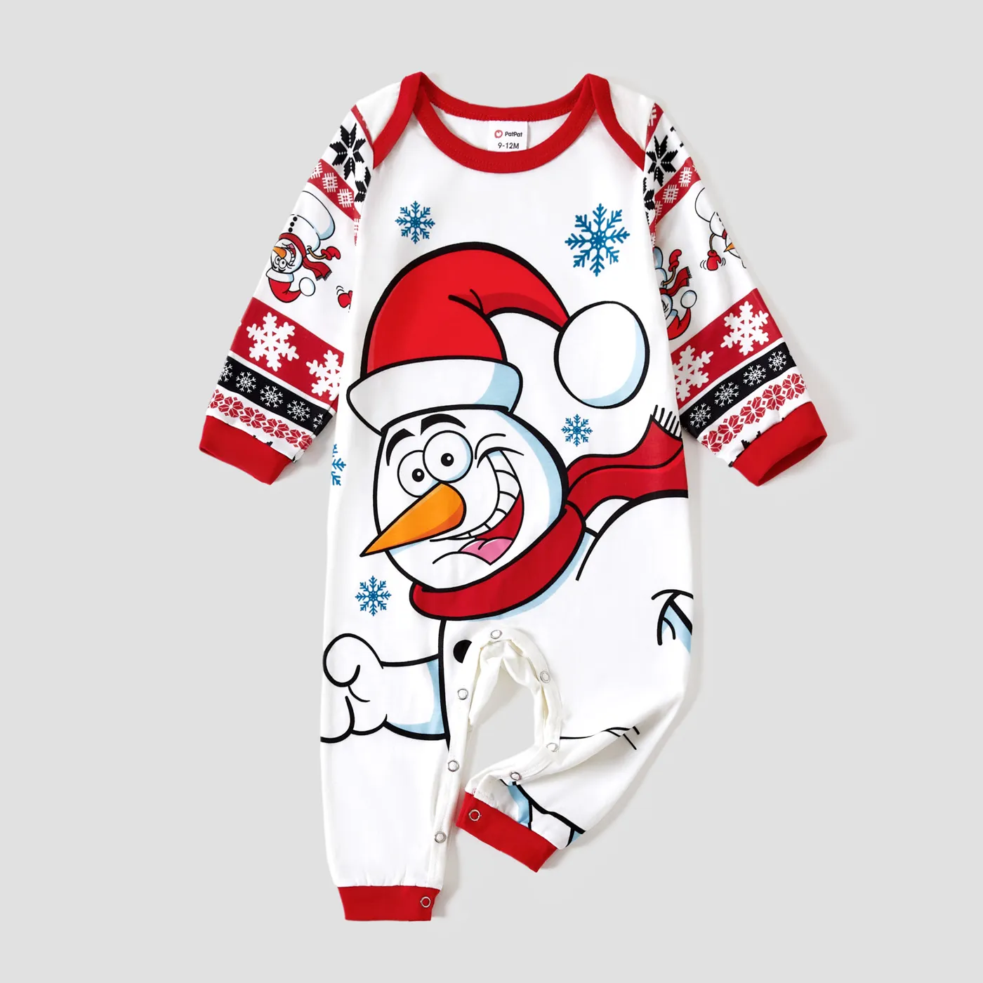 Christmas Snowman Family Matching Pajamas Sets (Flame Resistant) Red image 2