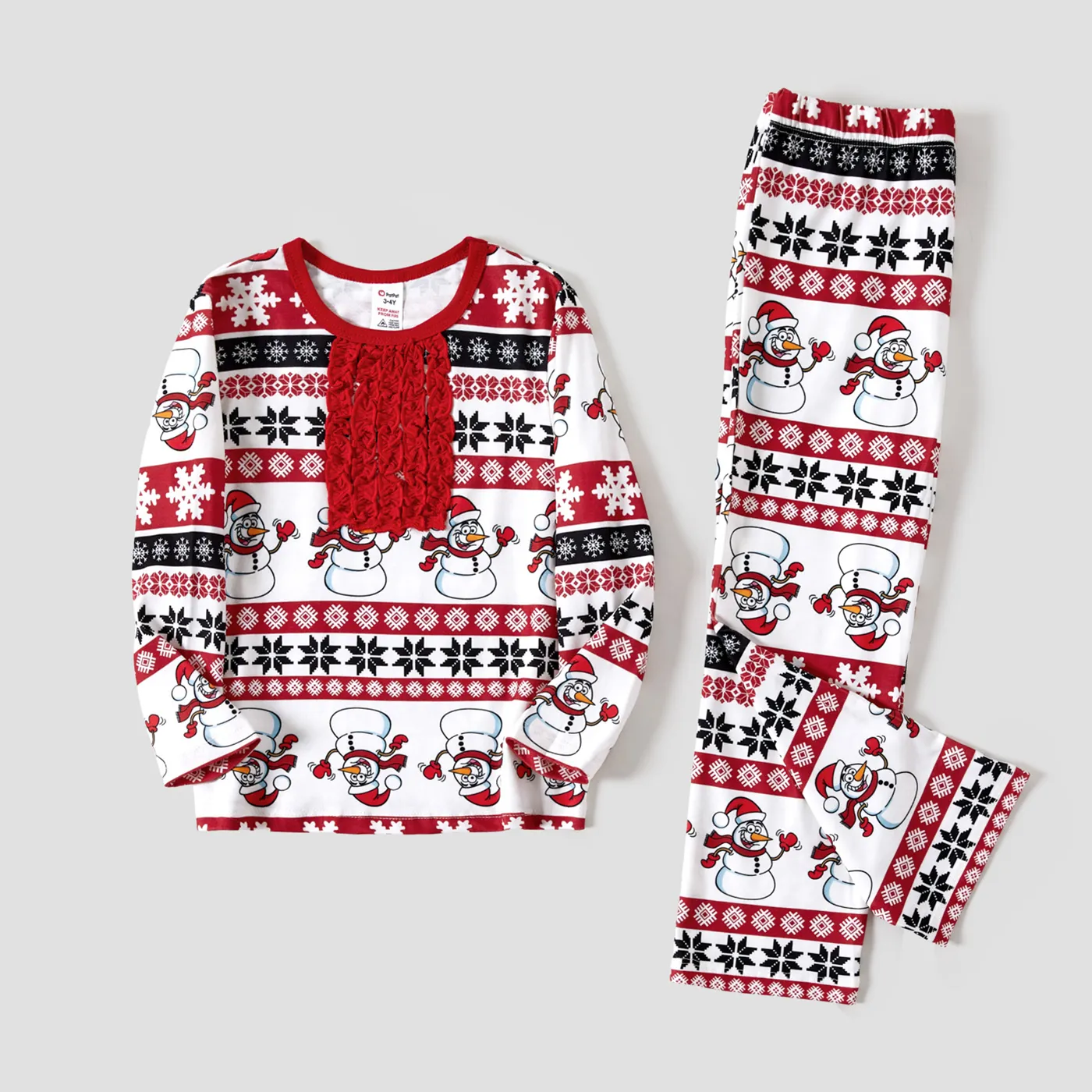 Christmas Snowman Family Matching Pajamas Sets (Flame Resistant) Red image 6
