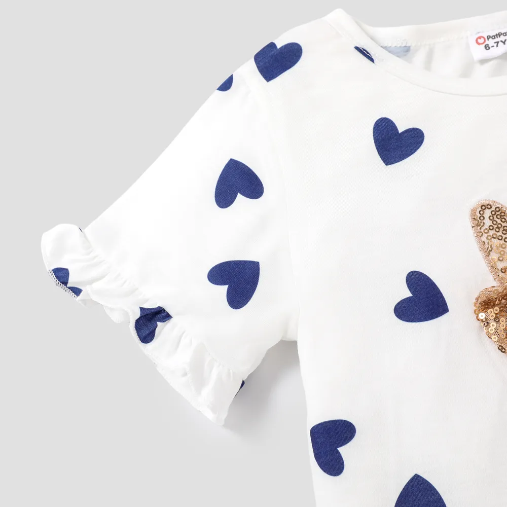2-piece Kid Girl Unicorn Letter Print/Sequin Rabbit Pattern Heart Print Short-sleeve Tee and Sequined Skirt Set big image 3