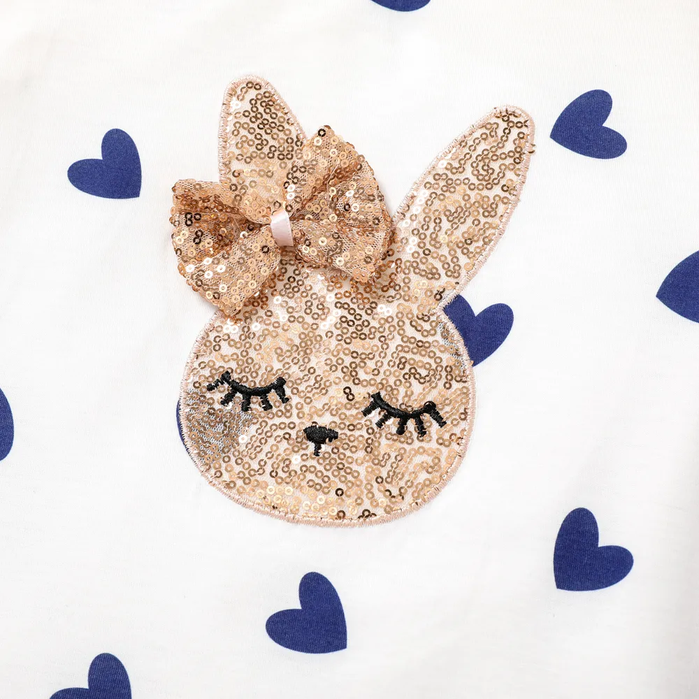 2-piece Kid Girl Unicorn Letter Print/Sequin Rabbit Pattern Heart Print Short-sleeve Tee and Sequined Skirt Set big image 4